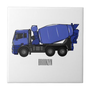 Concrete mixing transport truck cartoon tile