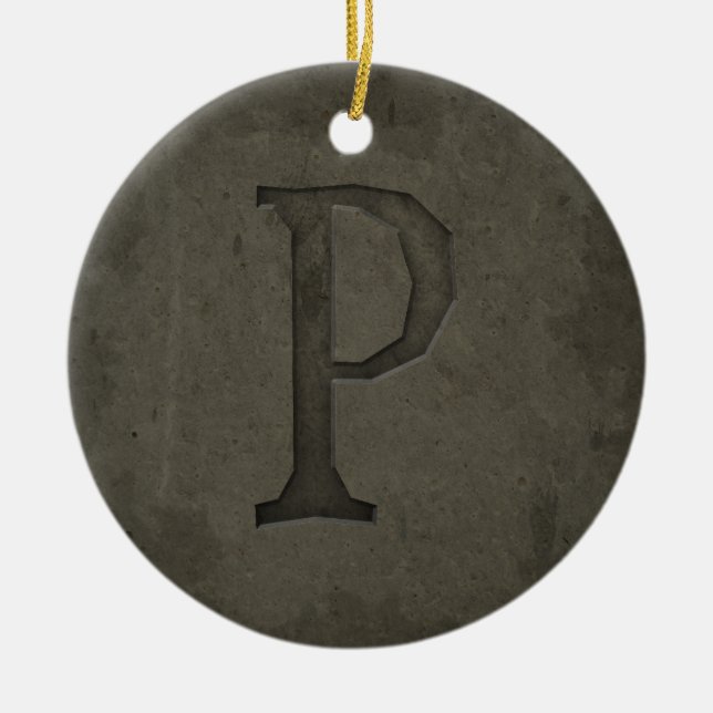 Concrete Monogram Letter P Ceramic Ornament (Front)