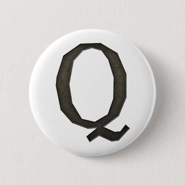 Concrete Monogram Letter Q 2 Inch Round Button (Front)