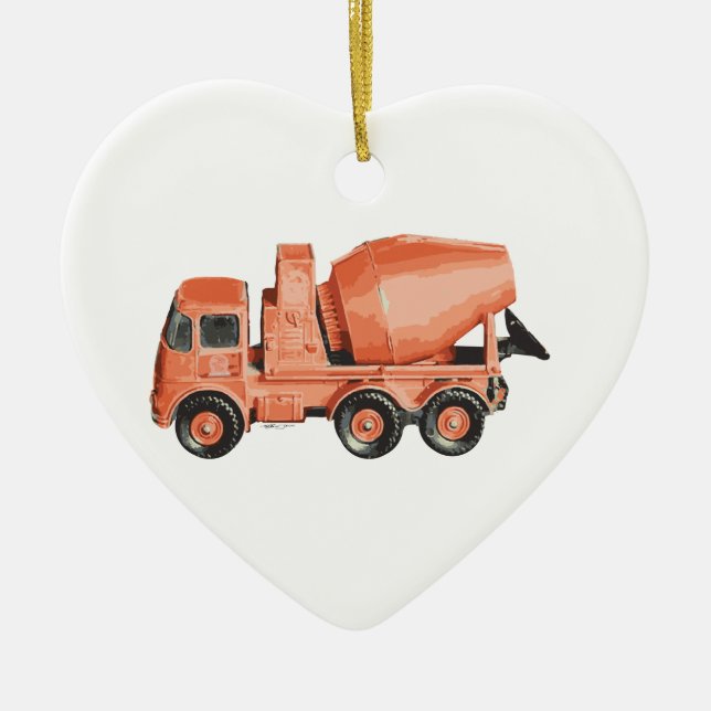 Concrete Orange Cement Toy Truck Ceramic Ornament (Front)