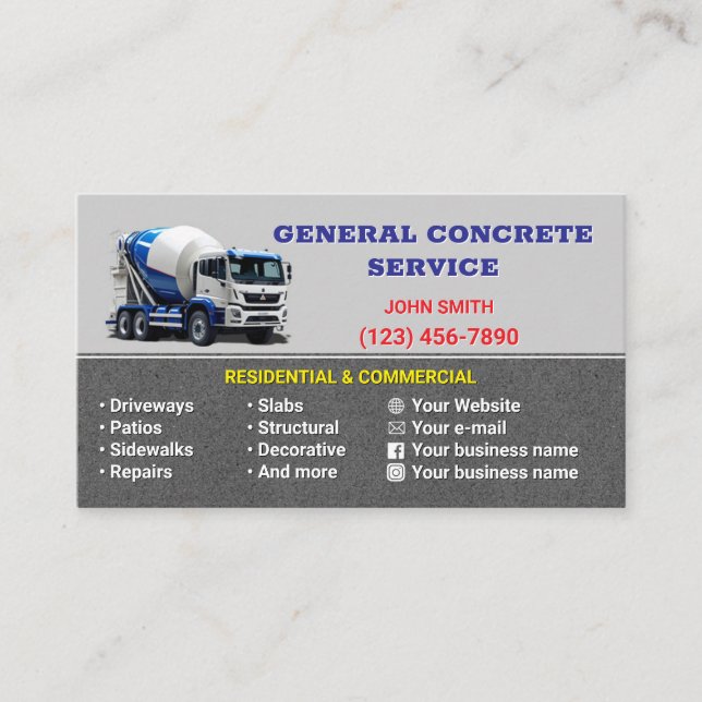 Concrete Service Business Cards (Front)