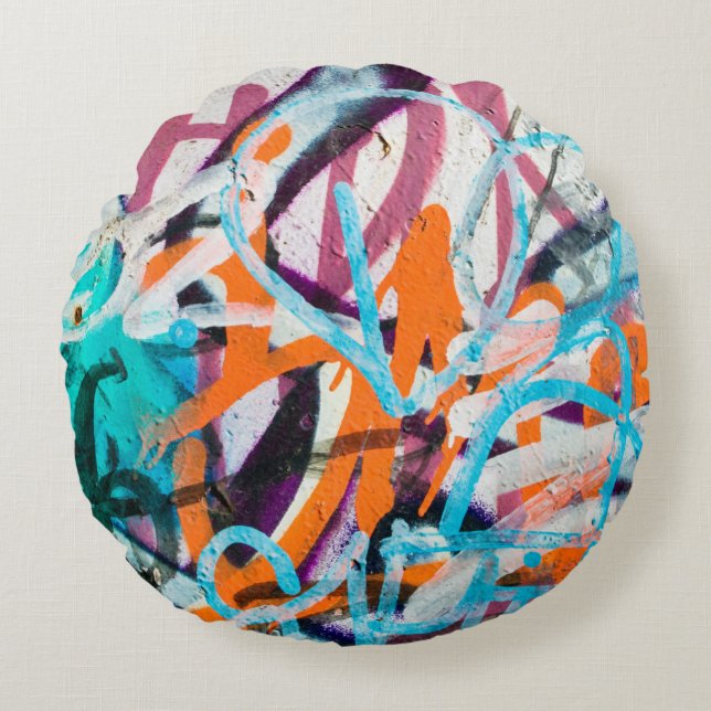 Concrete, weathered, worn wall damaged paint. Grun Round Pillow (Front)