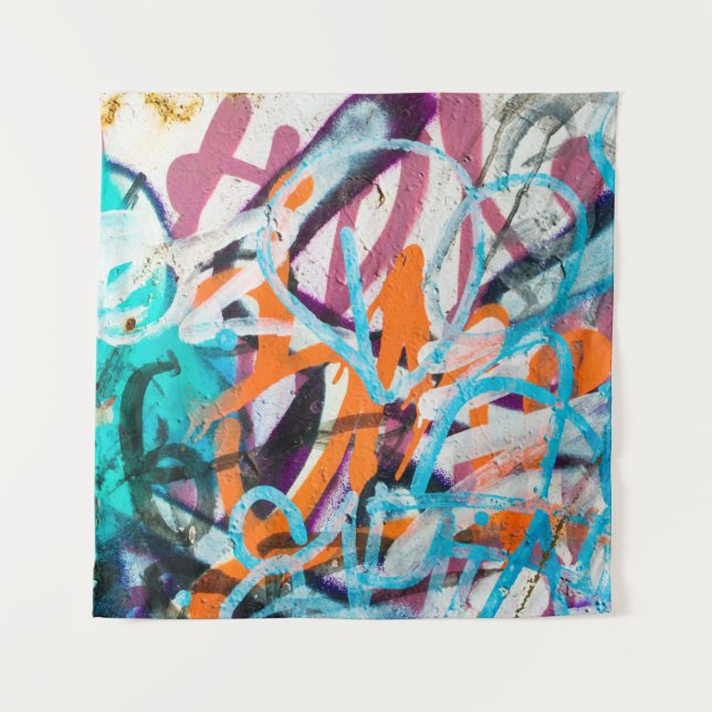 Concrete, weathered, worn wall damaged paint. Grun Tapestry (Front)