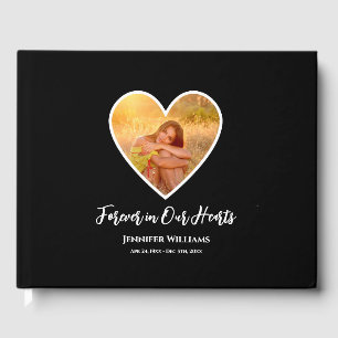 Condolence Photo Black Heart Modern Calligraphy Guest Book
