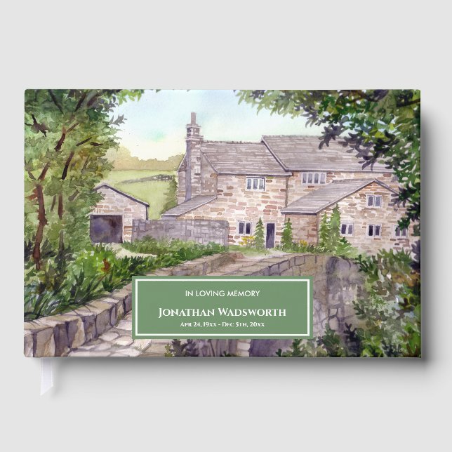 Condolence Stone Bridge Farmhouse Watercolor Guest Book (Front)