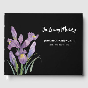 Condolence Watercolor Purple Irises Botanical Art Guest Book