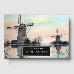 Condolence Windmills in Kinderdijk Watercolor Guest Book