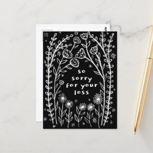 CONDOLENCES Floral Whimsical Sketch Doodle Sorry Postcard
