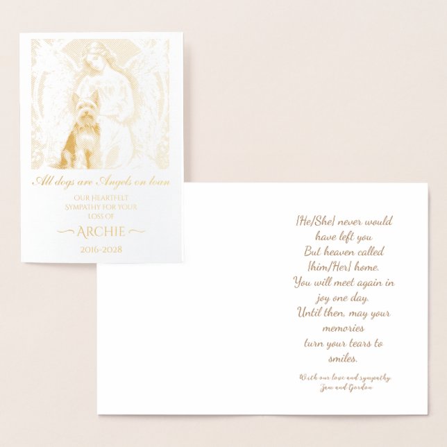 Condolences on Loss of Yorkshire Terrier Custom Foil Card (Display)