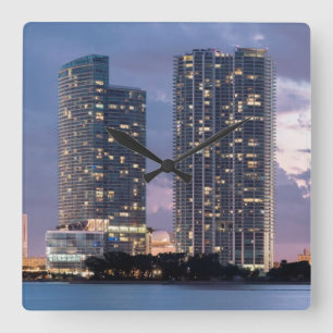 Condominium towers at the waterfront in Miami Square Wall Clock