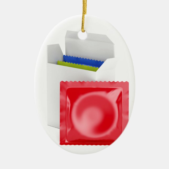 Condoms on white background ceramic ornament (Front)
