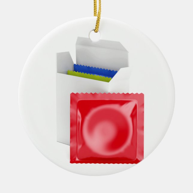 Condoms on white background ceramic ornament (Front)