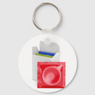 Condoms on white background keychain