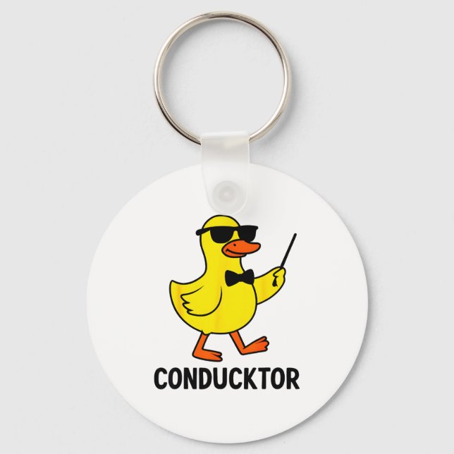 Conducktor Funny Duck Music Pun Orchestra Design  Keychain (Front)