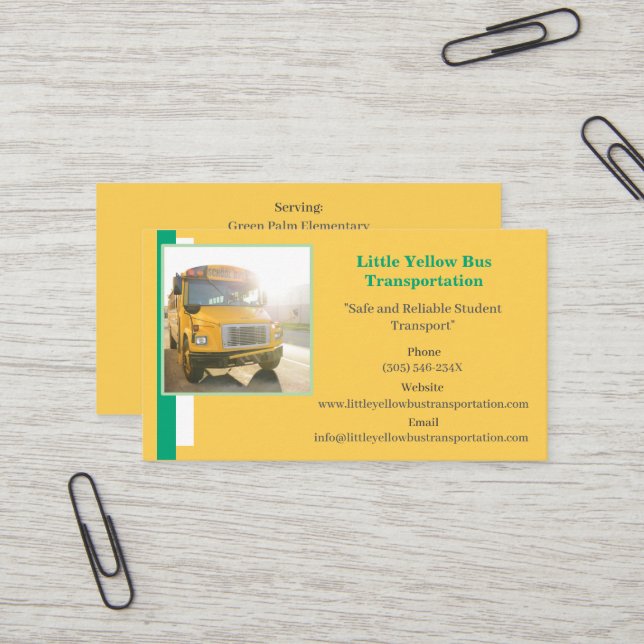 Conducteur de bus vert Carte de visite de bus scol (Devant/Arrière en situation)