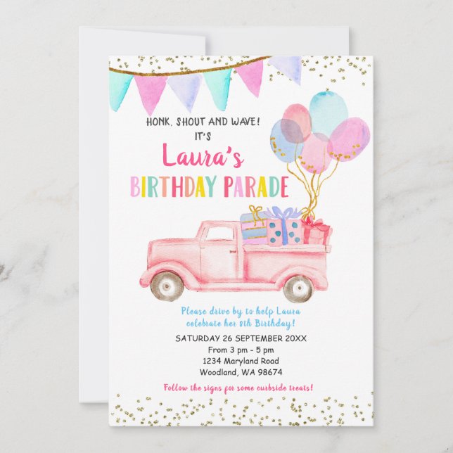 Conduire par Anniversaire Parade Invitation pour f (Devant)