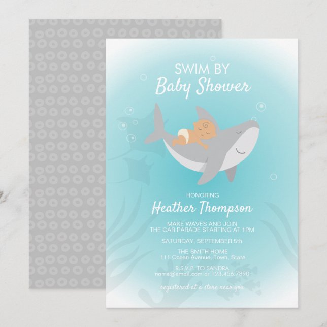 Conduire par Baby shower de requin doux Invitation (Devant / Derrière)