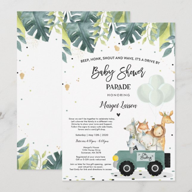 Conduire par Baby shower Invitation Baby shower Sa (Devant / Derrière)