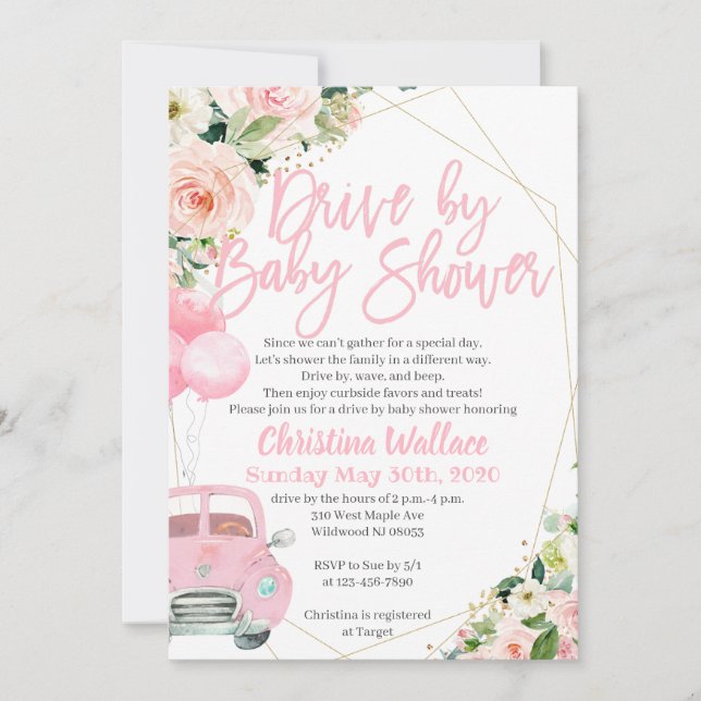 Conduire par bébé douche Invitations pour une fill (Devant)