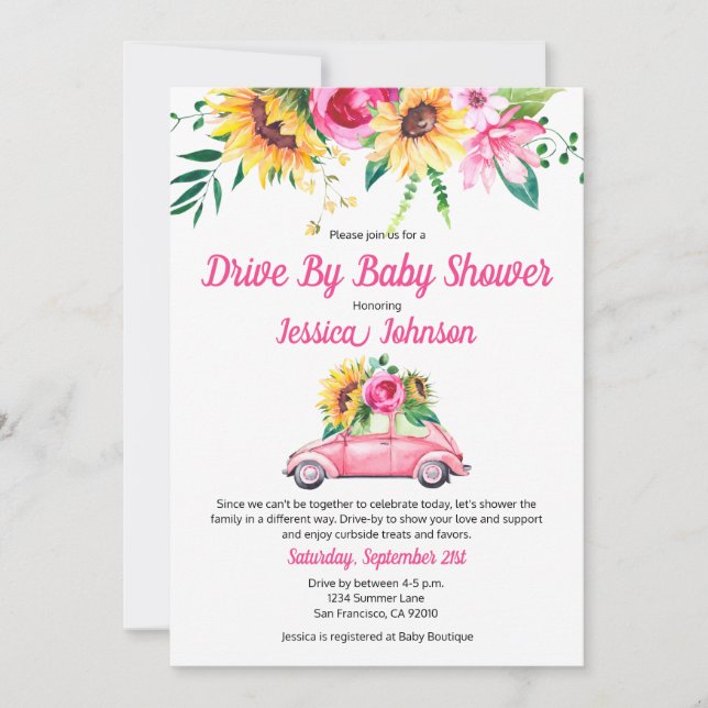 Conduisez par Baby shower Invitation pour les bébé (Devant)