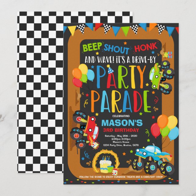 Conduite Par Anniversaire Parade Invitation Camion (Devant / Derrière)