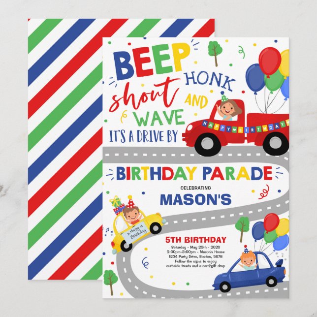 Conduite Par Anniversaire Parade Invitation Parade (Devant / Derrière)