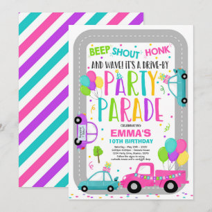 Conduite Par Anniversaire Parade Invitation Pink P