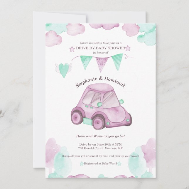 Conduite Par Baby Girl Douche Invitation (Devant)