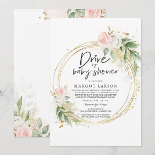 Conduite Par Baby shower Invitation Verdure Or ros