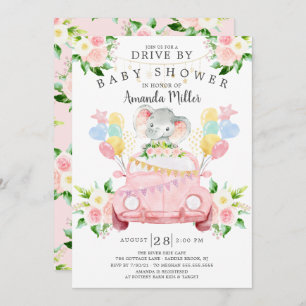 Conduite Par Elephant Girls Baby shower Invitation
