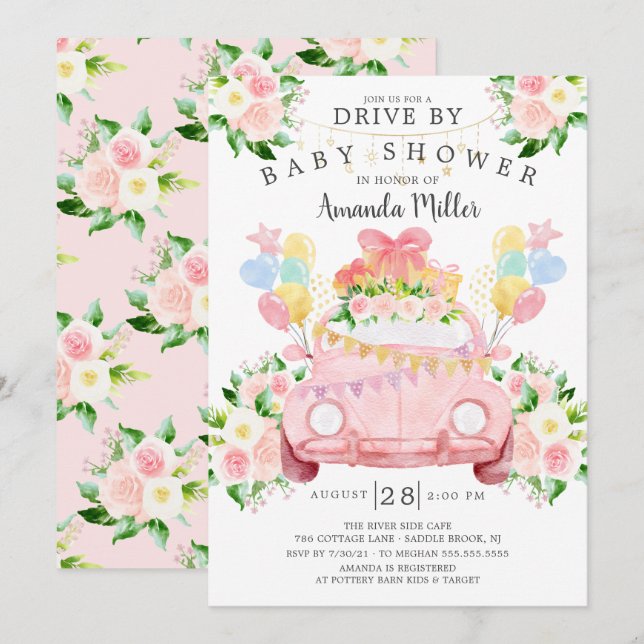Conduite Par Filles Baby shower Invitation (Devant / Derrière)