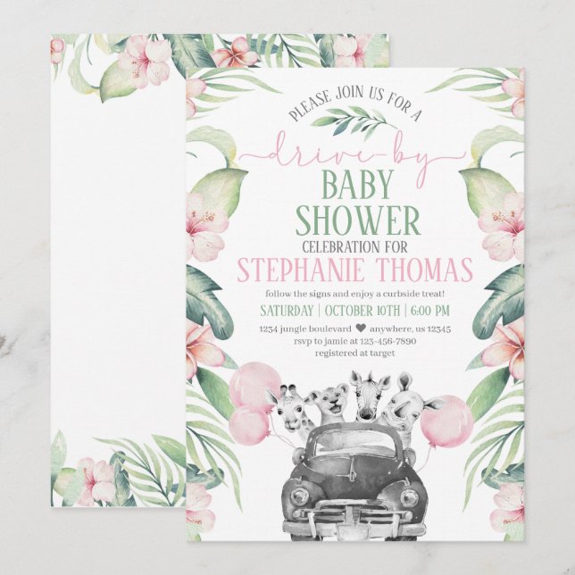Conduite par Safari Baby shower Parade Invitation (Devant / Derrière)