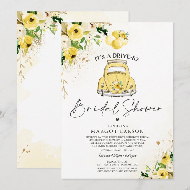 Conduite par une averse nuptiale Invitation Floral (Devant / Derrière)