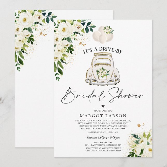 Conduite par une averse nuptiale Invitation Flore  (Devant / Derrière)