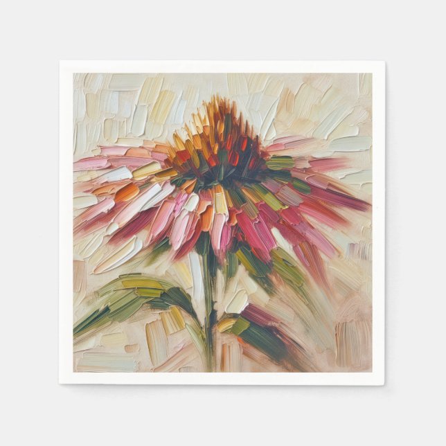 Cone Flower Impasto Painting Napkin (Front)