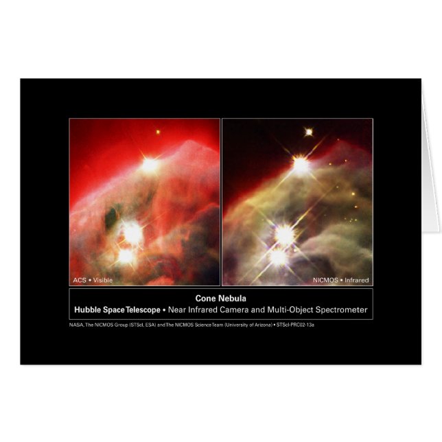 Cone Nebula NGC 2264 Hubble Visible vs. Infrared (Devant horizontal)