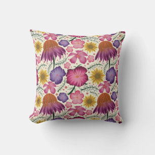 Coneflower Beige Floral Pattern  Throw Pillow