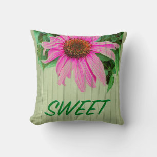 Coneflower by green garden wall SWEET word Throw Pillow