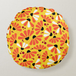 Coneflower Confetti on Lemon Yellow Round Pillow