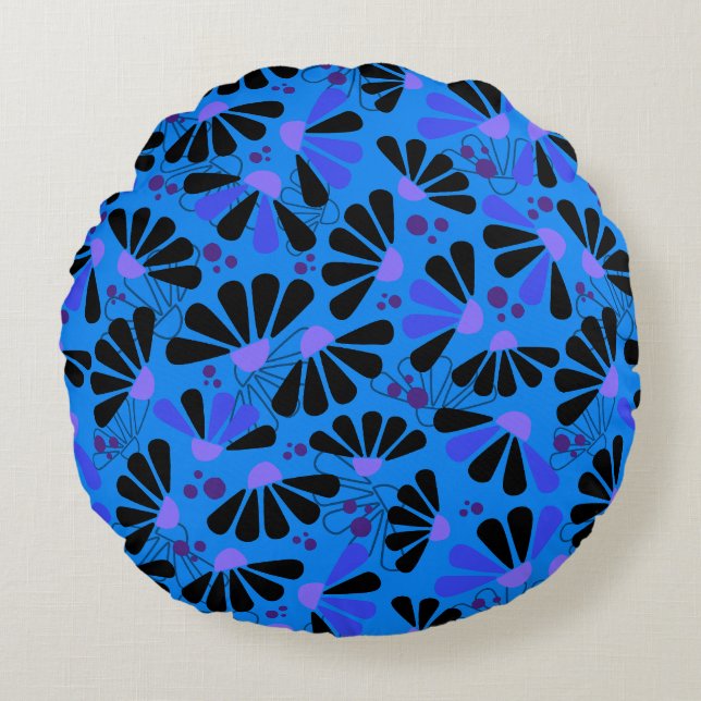 Coneflower Confetti on Paradise Blue Round Pillow (Front)