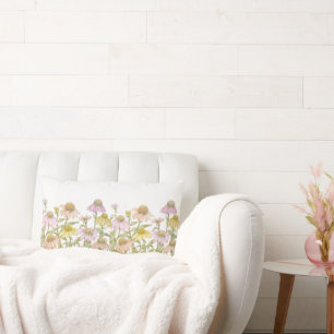 Coneflower Echinacea Watercolor Botanical Art Lumbar Pillow