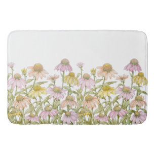 Coneflower Garden Watercolor Botanical Art Bath Mat