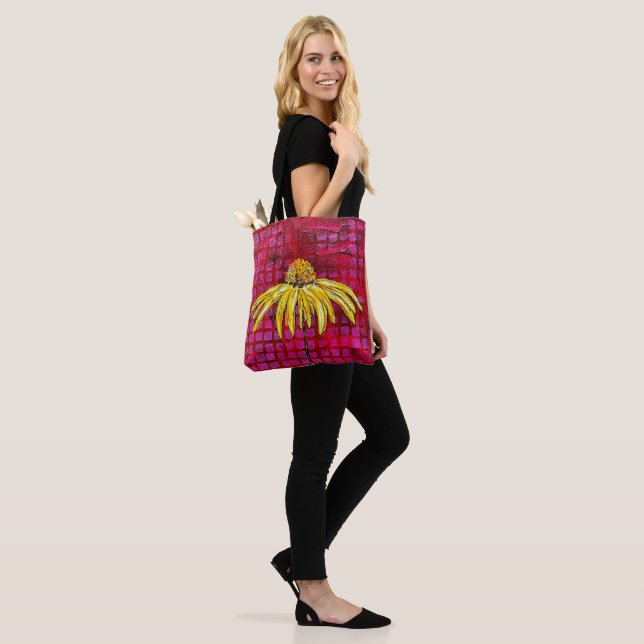 Coneflower Tote Bag Magenta & Yellow (On Model)