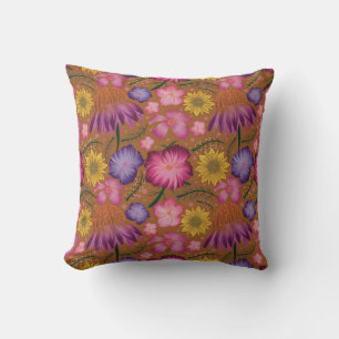 Coneflower Yellow Floral Pattern Postcard Throw Pillow
