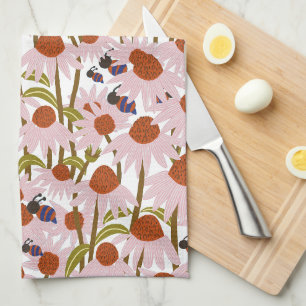 Coneflowers and Bees Kitchen Towel