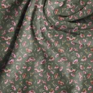 Coneflowers and Bees on Dark Green Fabric