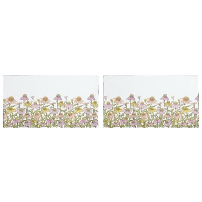 Coneflowers Floral Botanical Art Pillowcase (Front-Set)