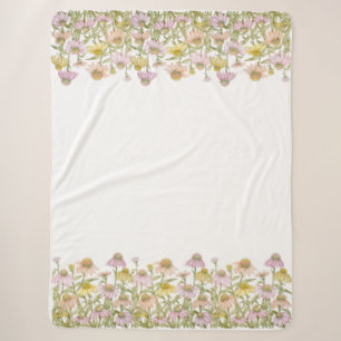 Coneflowers Floral Botanical Art Watercolor Large Sherpa Blanket