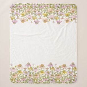 Coneflowers Floral Botanical Art Watercolor Medium Sherpa Blanket