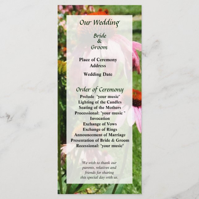 Coneflowers in Garden Wedding Program (Front)